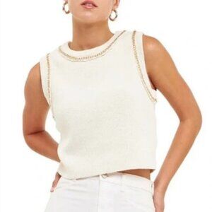 Maje Mozel Cropped Chain Trim Sweater Tank with Gold Chain Size 2 (U.S. M)